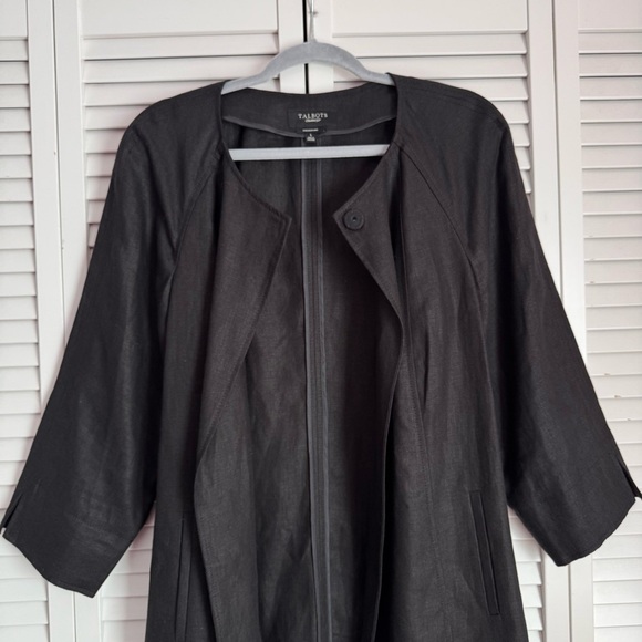 Talbots Irish Linen Unstructured Bound Seams Raglan Jacket Coat Black Size Large - Picture 3 of 9